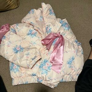 Floral Puffer Jacket with Pink Accents